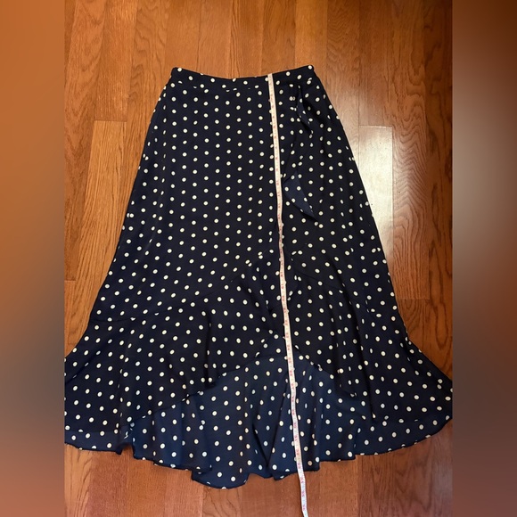 Lucy Paris Blue and White Midi Skirt with Ruffled High-Low Hem. Size Small - Picture 5 of 8